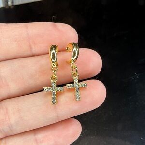 Gold Cross Dangle Earrings